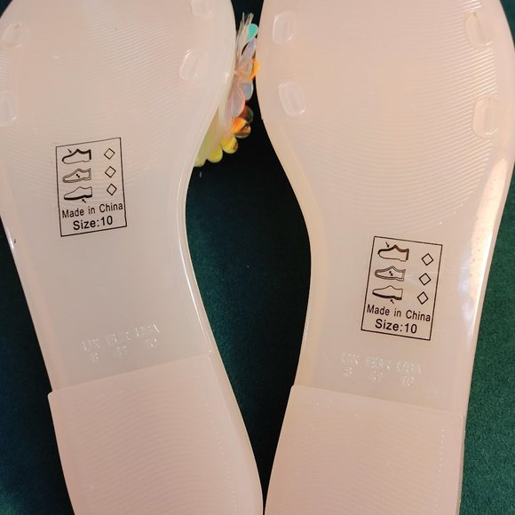 SHOE REPUBLIC LA SUMMER SANDAL WITH IRREDESANT FLOWERS SIZE 10 - Picture 3 of 8